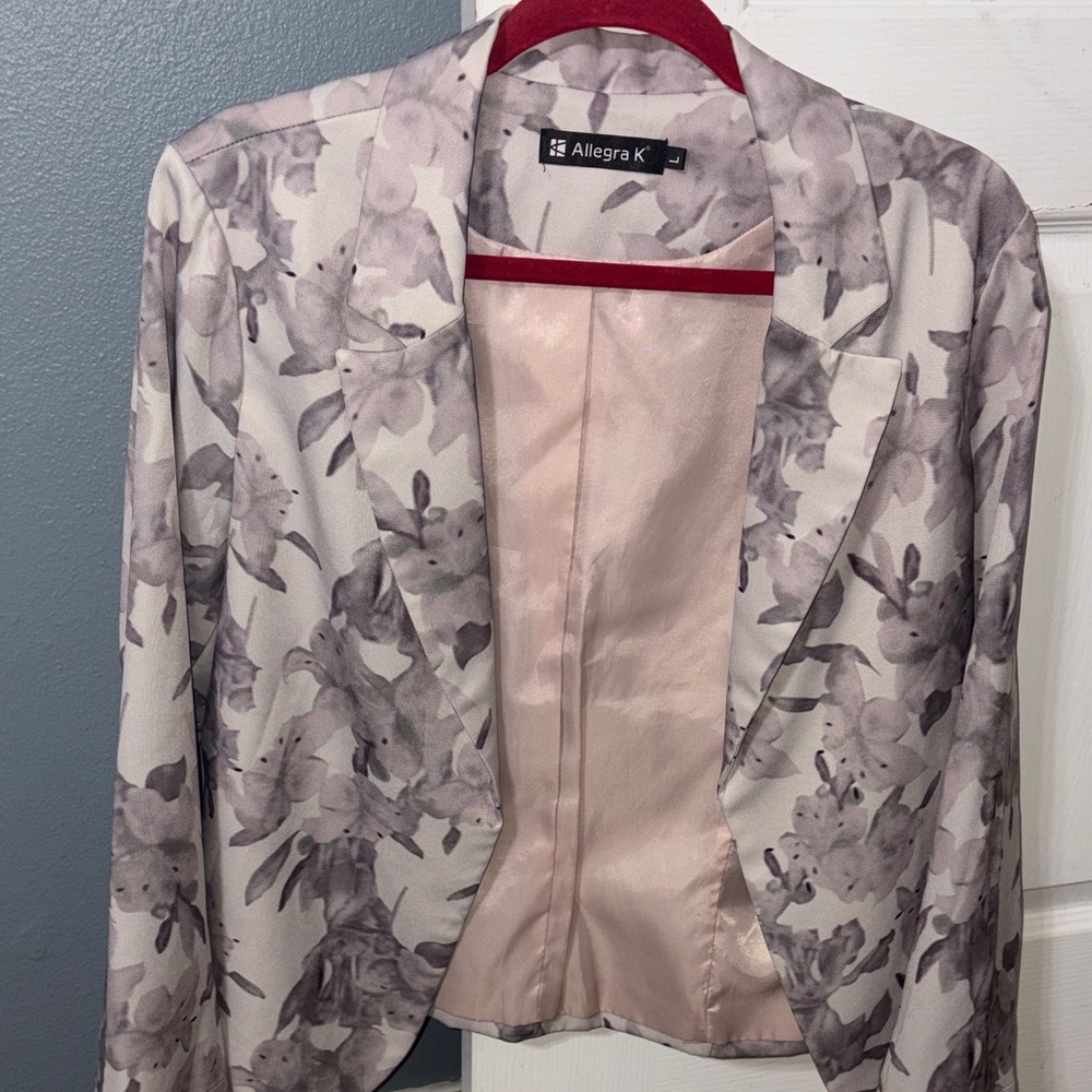 Allegra K Neutral Floral Blazer in Taupe and Cream